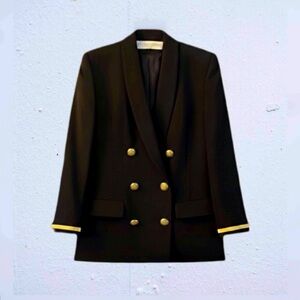 VTG Lillie Rubin Black Wool Nautical Blazer Gold Button Size 8 Fits 6 Preppy